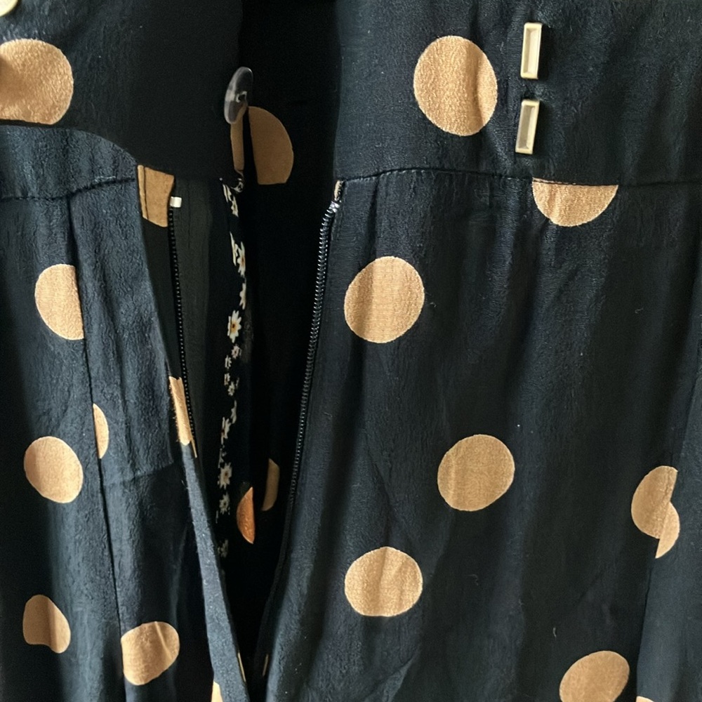 Anthropologie Loveland Wide-Leg Jumpsuit Polka Dots Black/Tan Size 4 - Picture 11 of 16